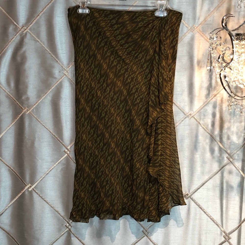 Ralph Lauren brown and olive silk skirt, sz Medium